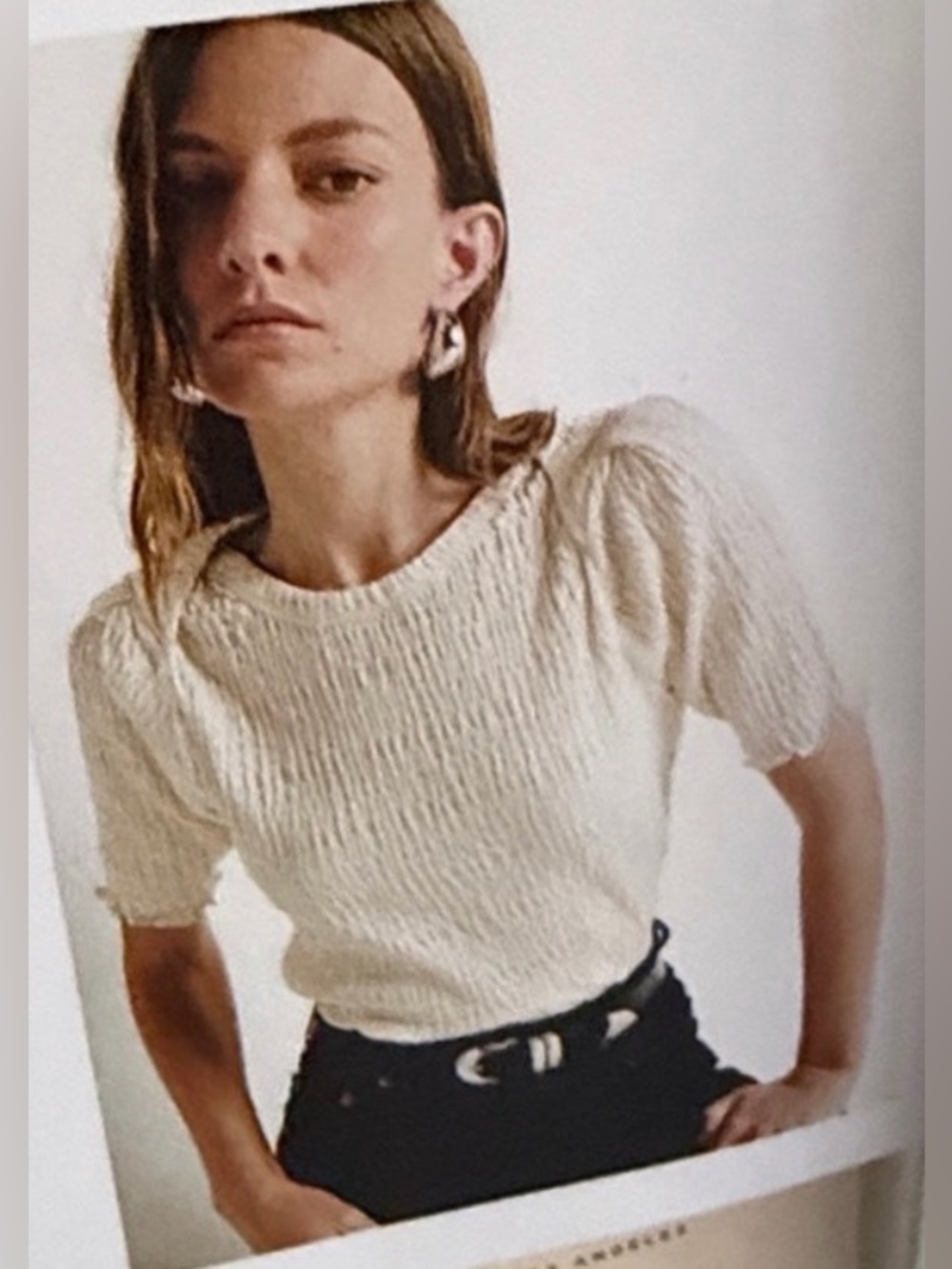Anthro‎ Nation Los Angeles Ivory Crinkle Short-Sleeve Top XL